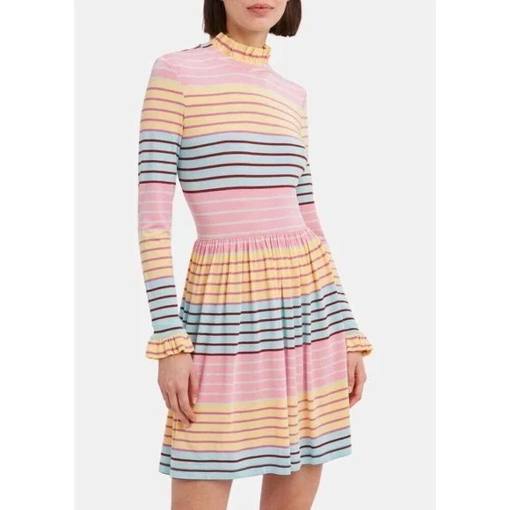 NEW Stine Goya Light Jersey Knit Dress Size XS Multicolor Striped Mini Mock Neck